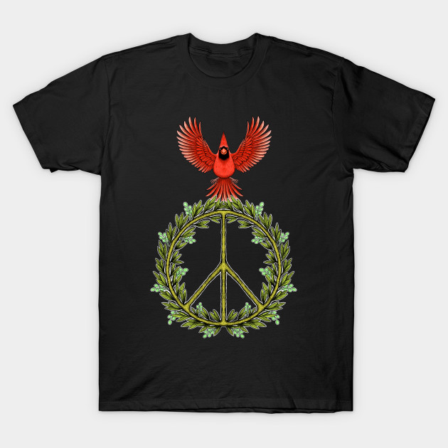 Red Cardinal bird peace symbol by Artardishop